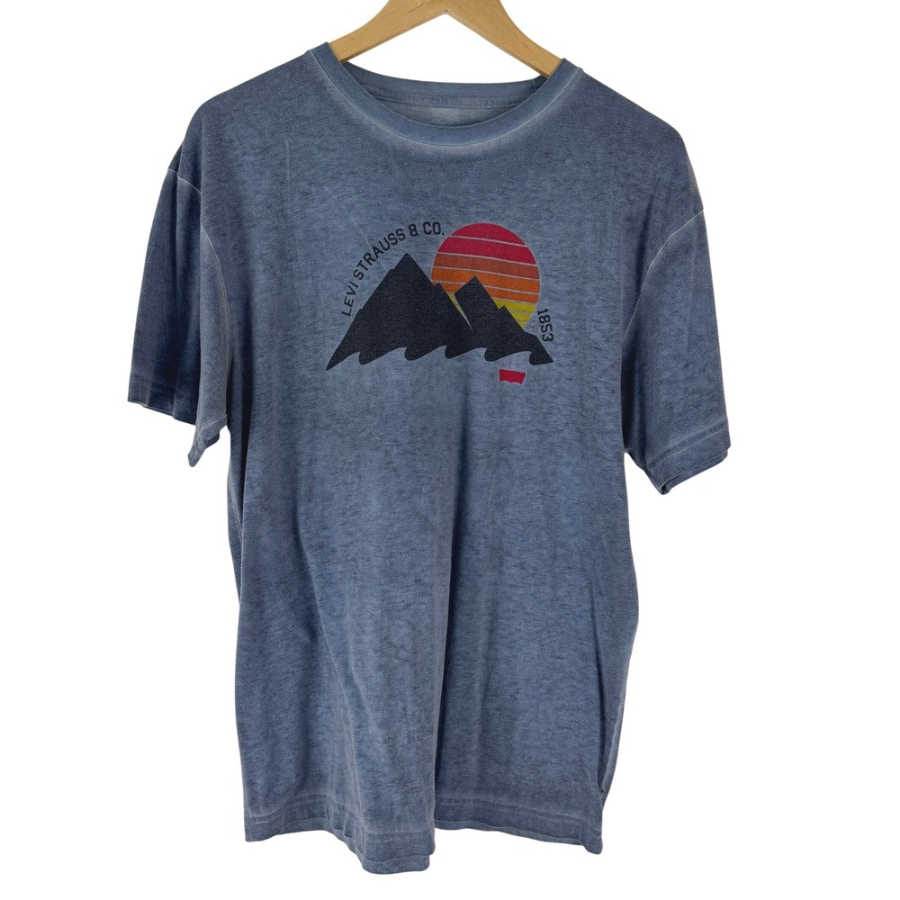 Levi Strauss & Co Mens Blue Heathered Graphic T-Shirt Mountain Sunset Size L